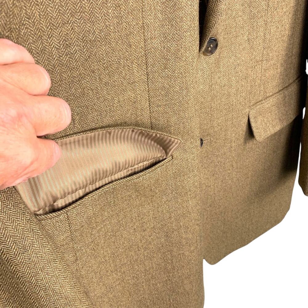 COVINGTON Men's 38 Reg 100% Wool Herringbone Tan Blazer Fully Lined - Picture 7 of 15